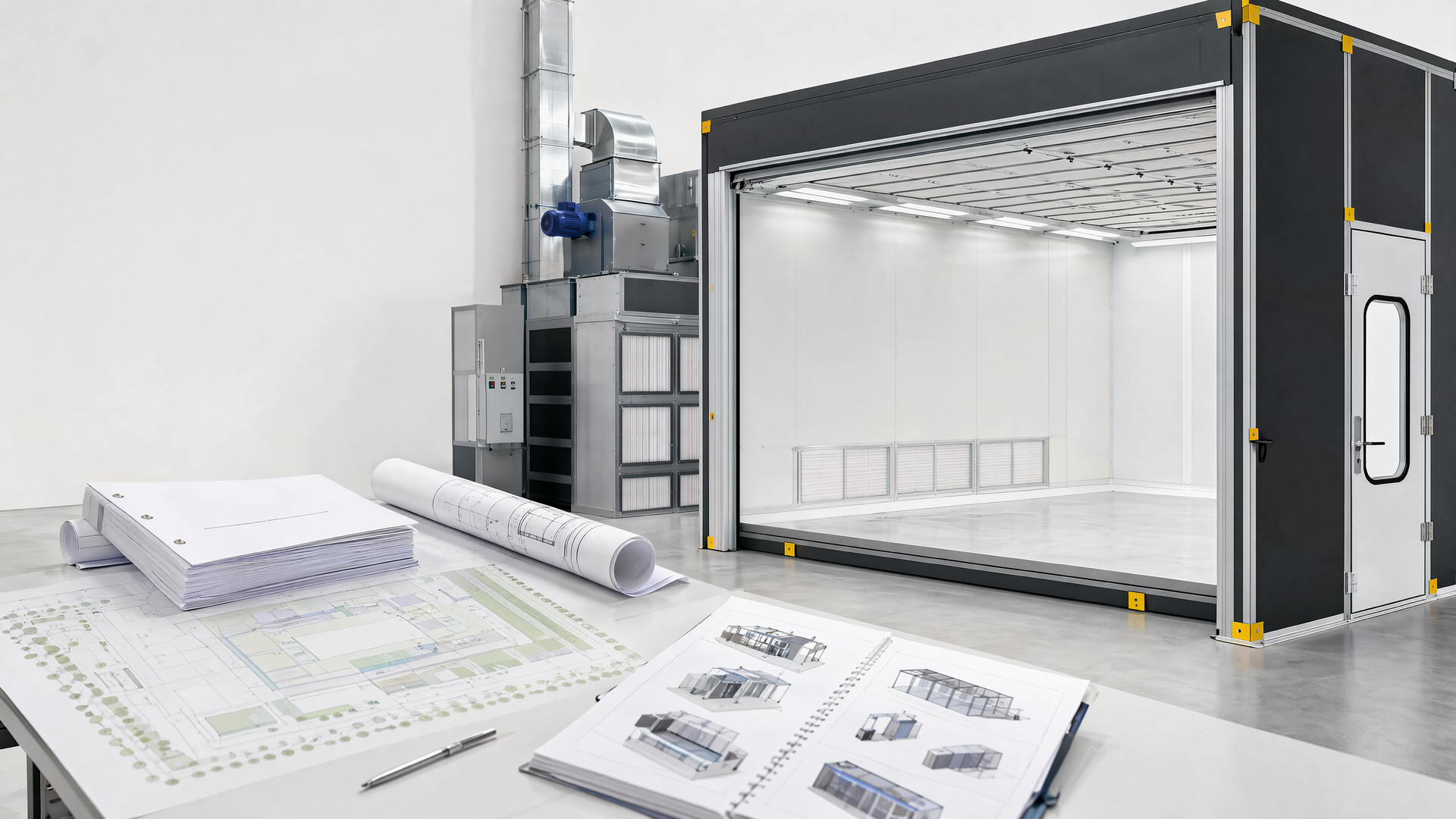 Illustrative planning image for a custom modular spray-booth article