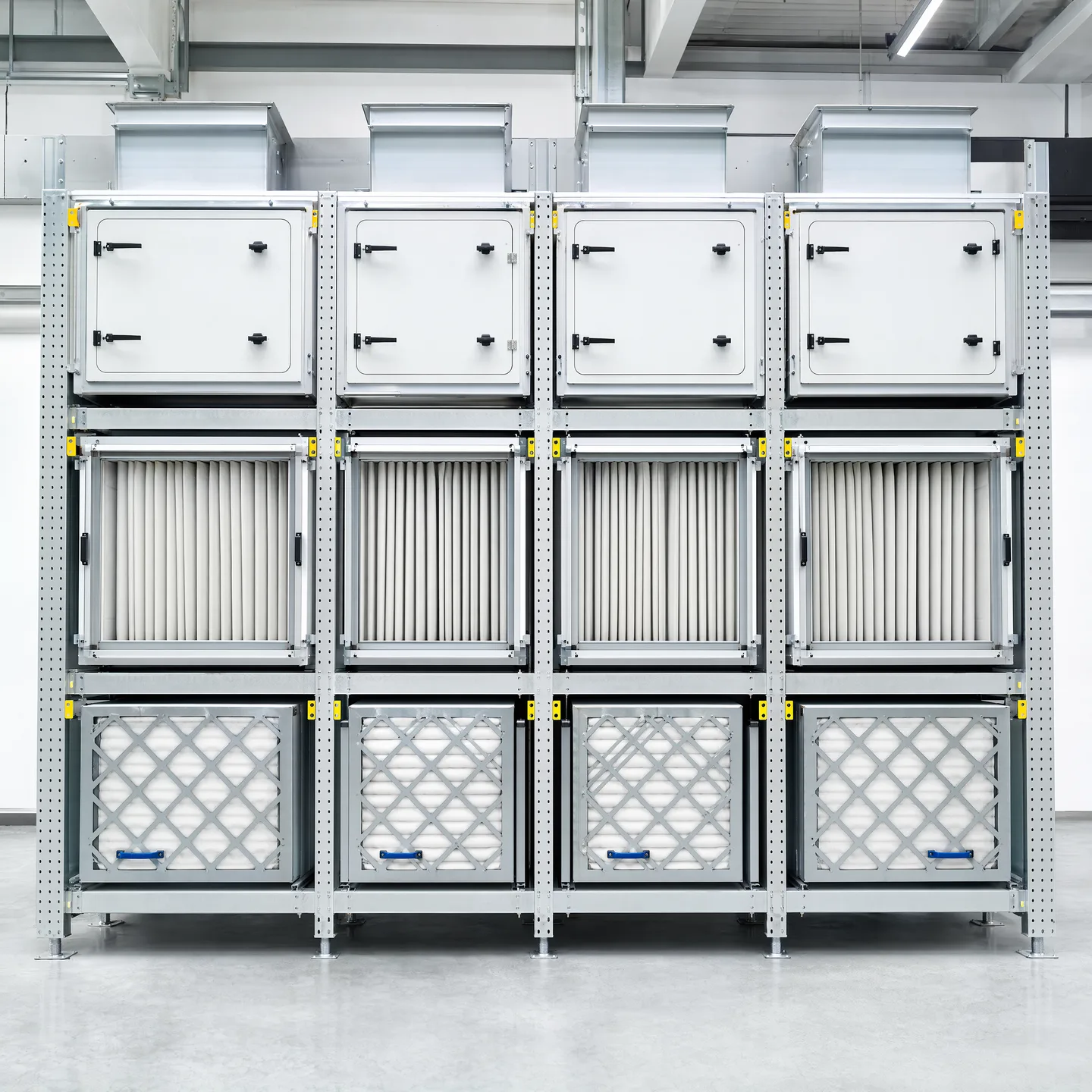 Representative filter-frame banks with maintenance access