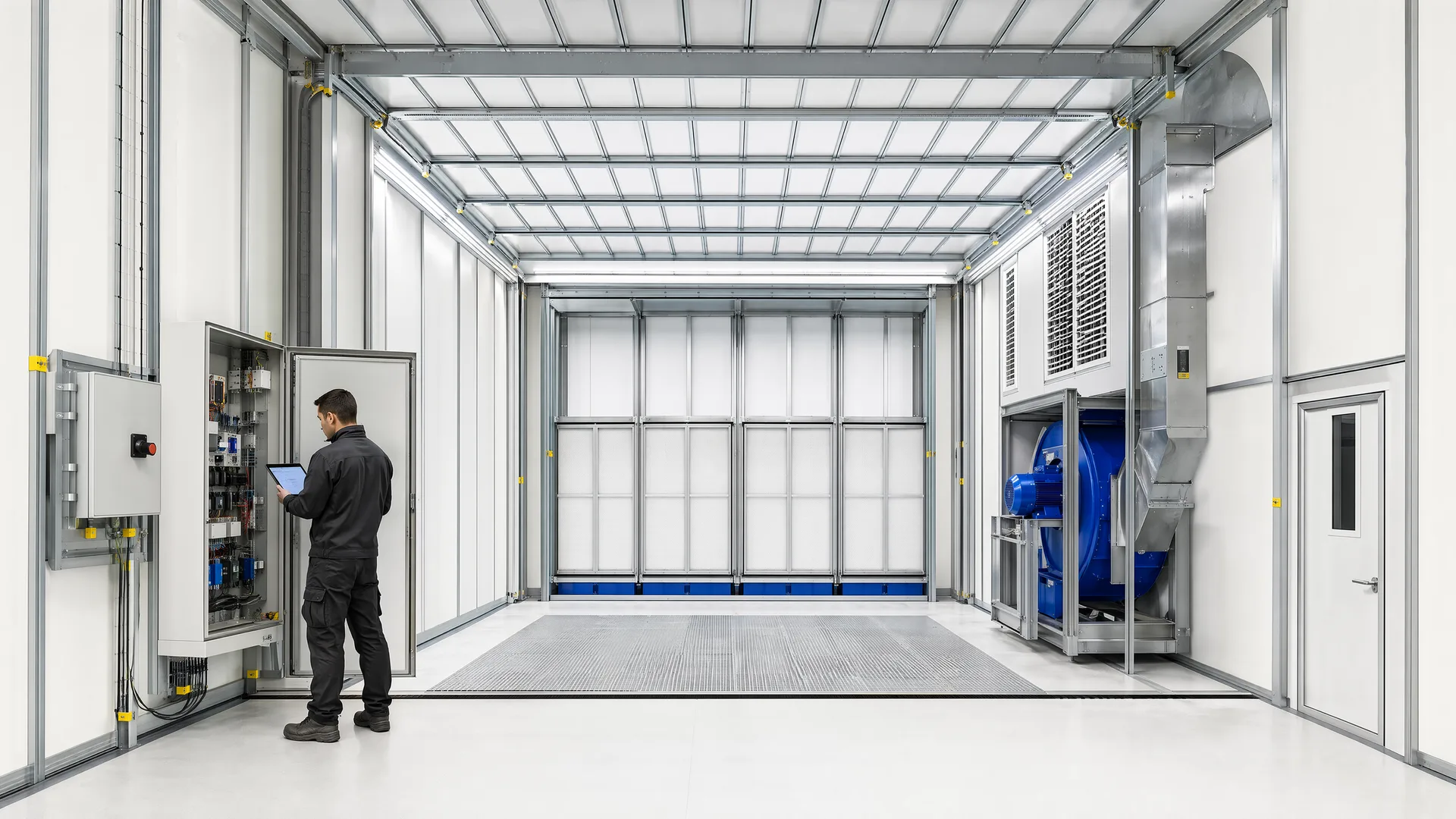 Representative commissioning support inside a completed modular booth