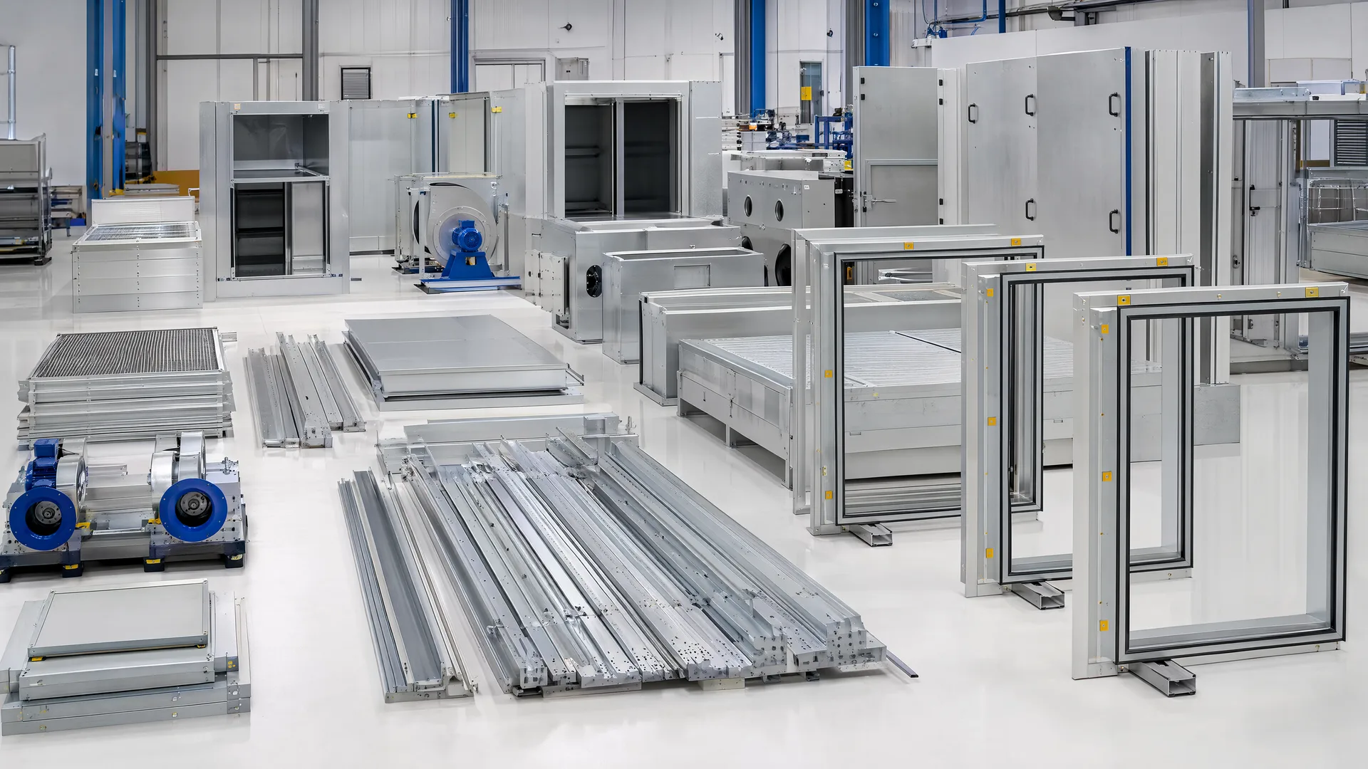 Representative structural spray-booth modules manufactured as one set