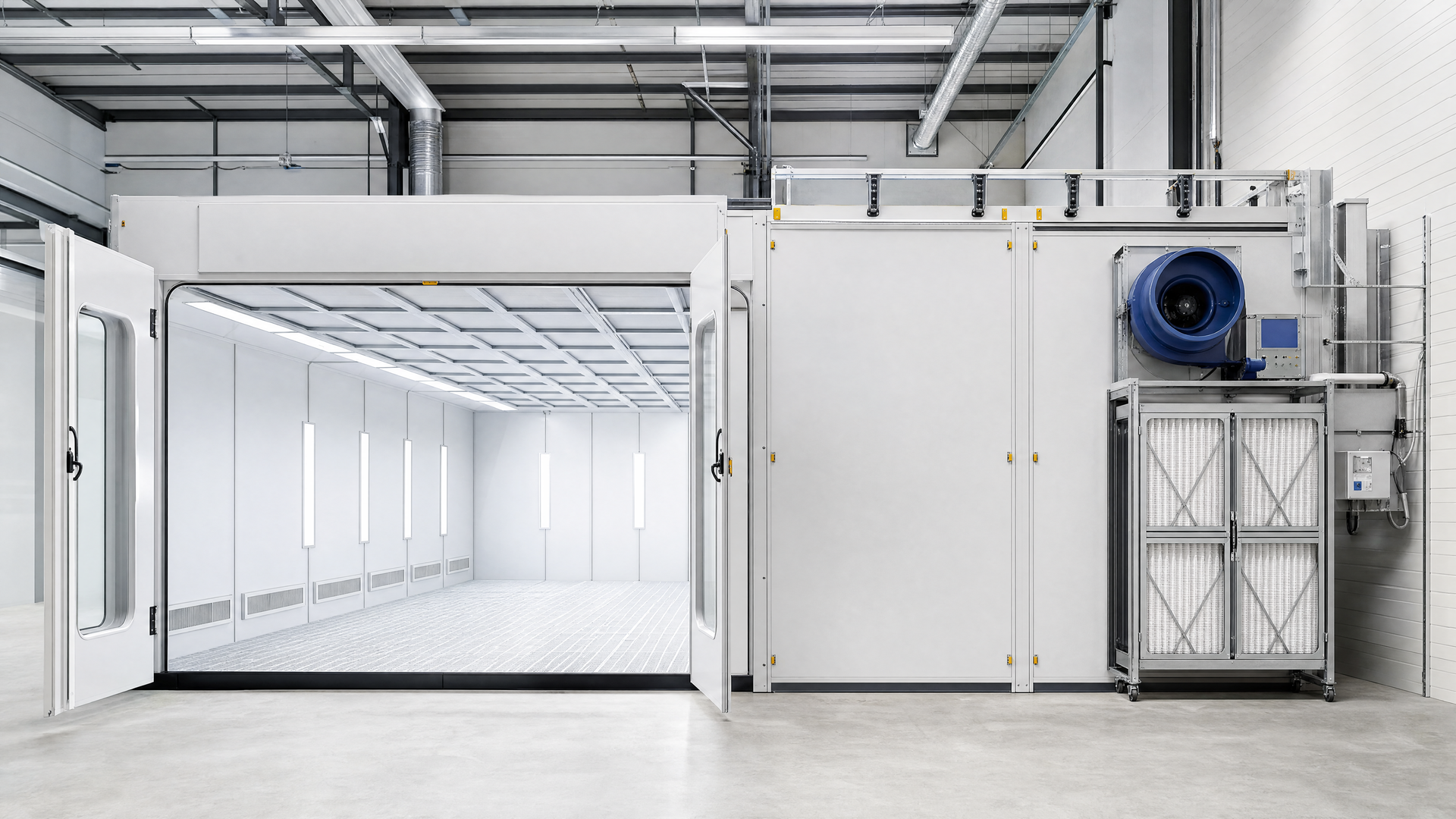 Representative modular booth arranged for a future project-specific extension